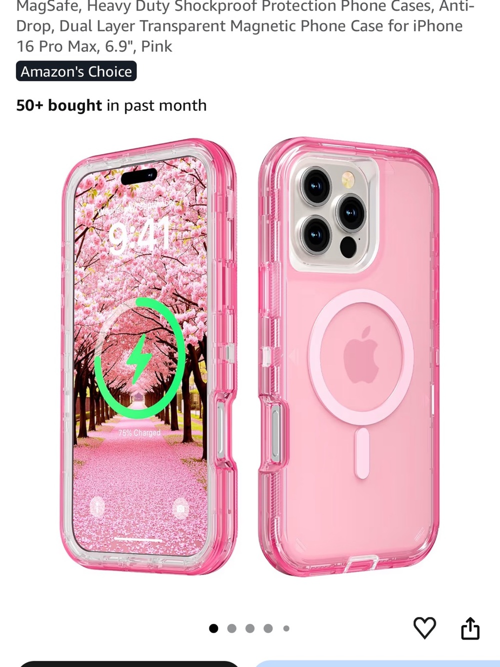 Pink MagSafe-Compatible Shockproof iPhone Case by